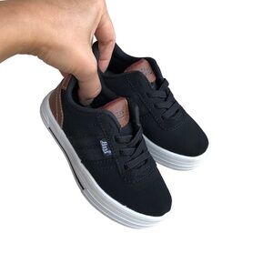 Bass Black Canvas / Leather Elastic Stretch Laces Slip On  Baby Shoes 7